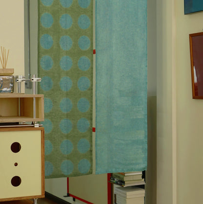 Hand dyed linen noren curtain in blue and green, Japanese doorway divider curtain