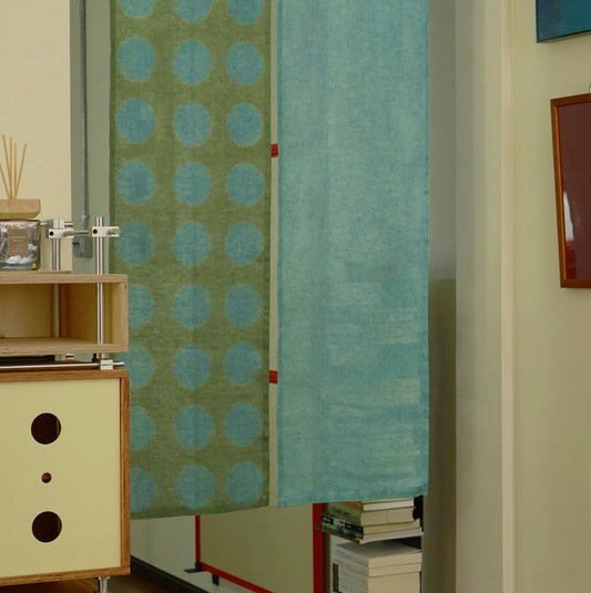 Hand dyed linen noren curtain in blue and green, Japanese doorway divider curtain
