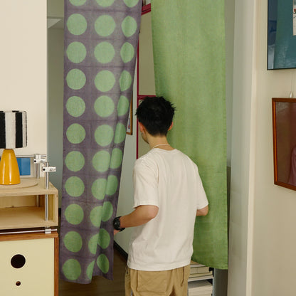 Hand dyed linen noren curtain in purple and green, Japanese doorway divider curtain