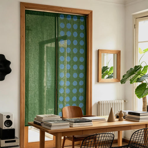 Hand Dyed Linen Noren Curtain — Green / Dots
