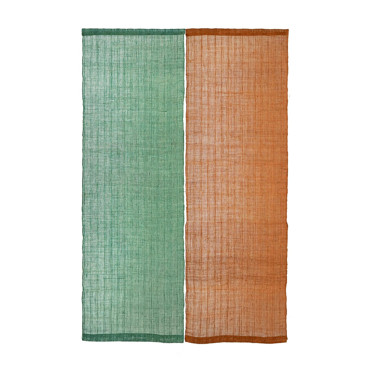close-up of Ramie Ombre — Ochre Green showing natural dye and weave