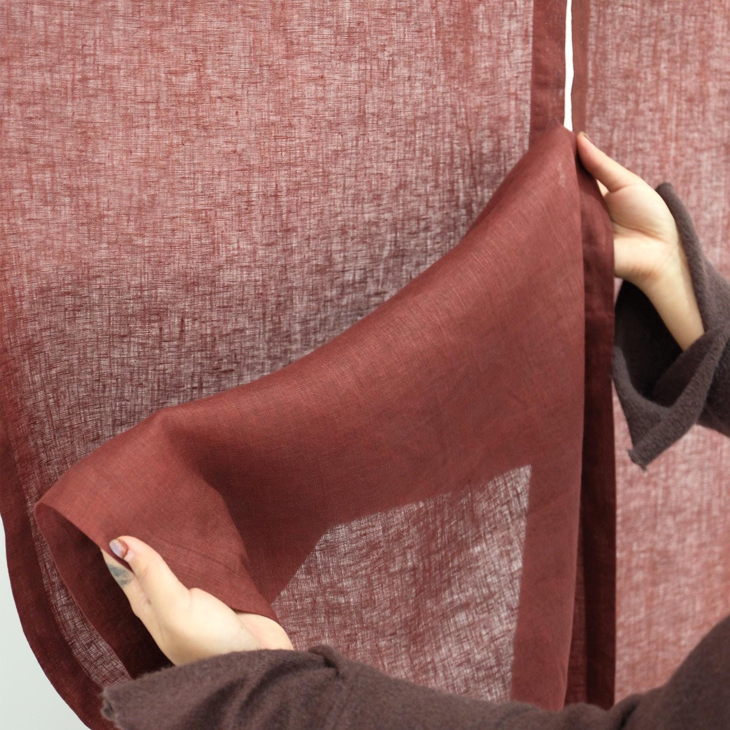 styled room scene with Soft Tone Noren — Dusty Rose used as a window or doorway curtain