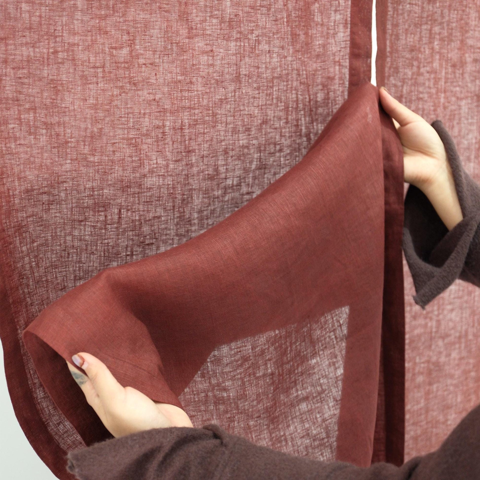 styled room scene with Soft Tone Noren — Dusty Rose used as a window or doorway curtain