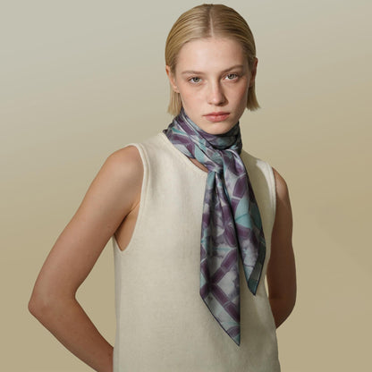 flat-lay view of Scarf — Mauve Knot highlighting the natural dye and motif