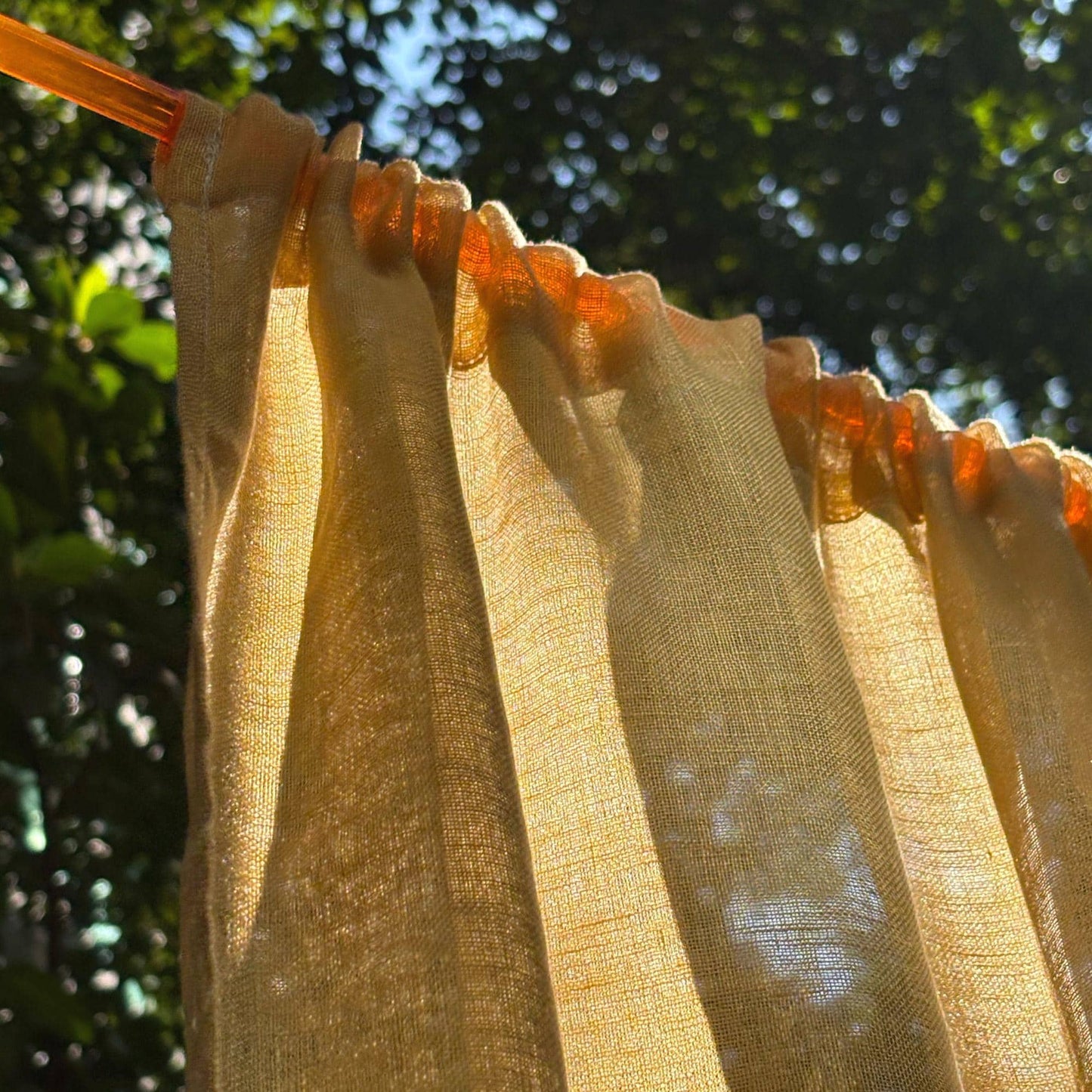 close-up of Linen Panel — Warm Beige showing the natural weave and gradient dye