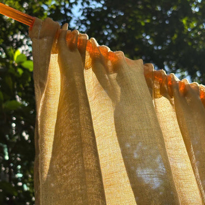 close-up of Linen Panel — Warm Beige showing the natural weave and gradient dye