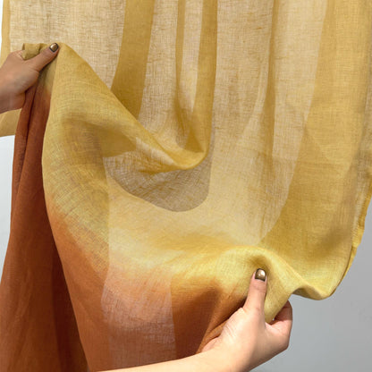 room scene with Linen Panel — Warm Beige used as sheer curtains in a living space