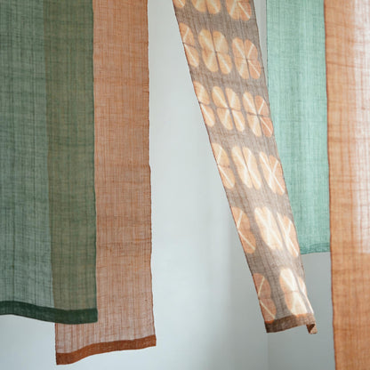 detail view of Ramie Cloth — Earth Grid showing natural ramie weave and resist-dye pattern