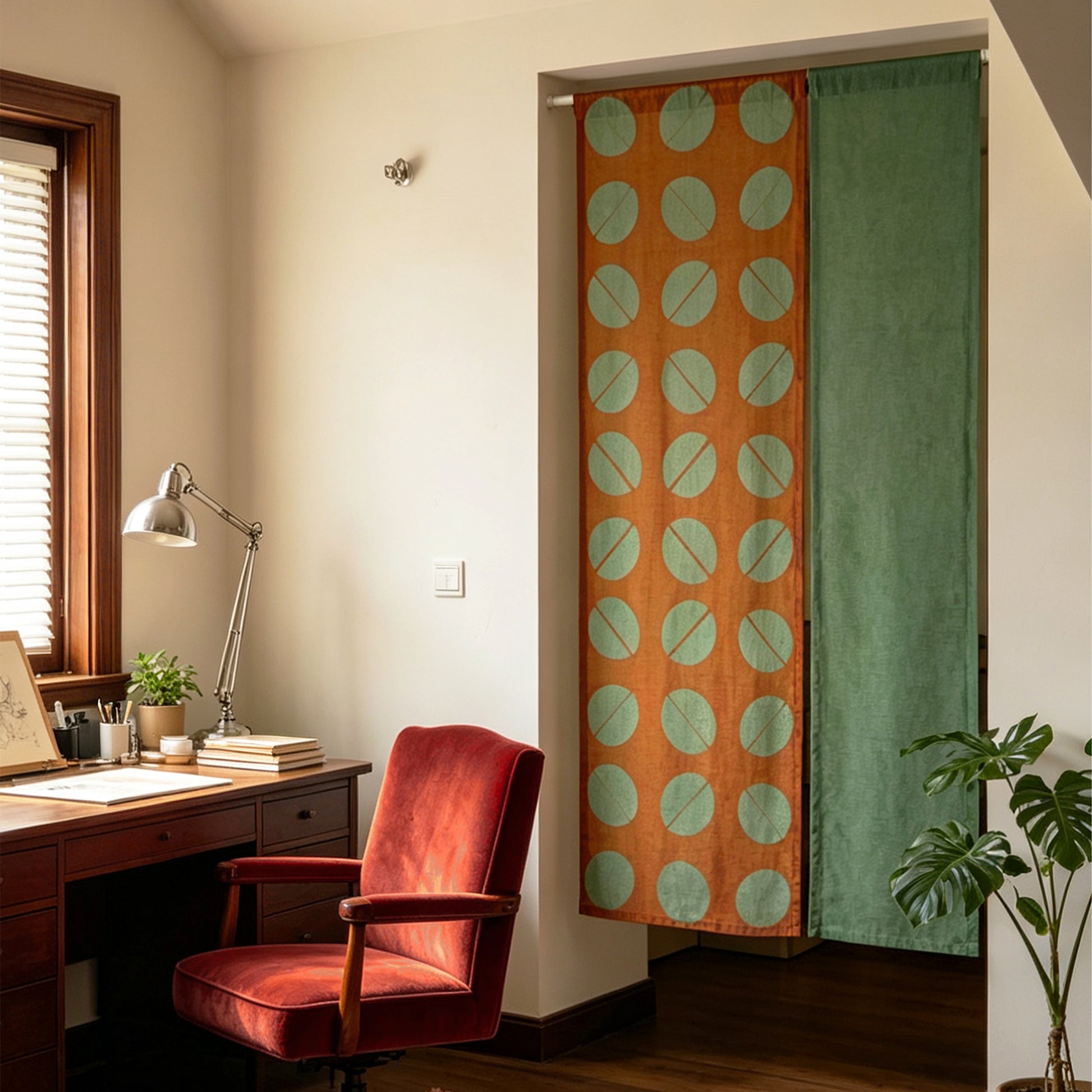 detail view of Motif Linen Noren — Coffee Beans showing plant-dyed linen texture and pattern