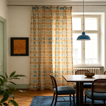 Linen drapes 'Soft Beige' — handmade plant-dyed semi-sheer botanical window curtain.
