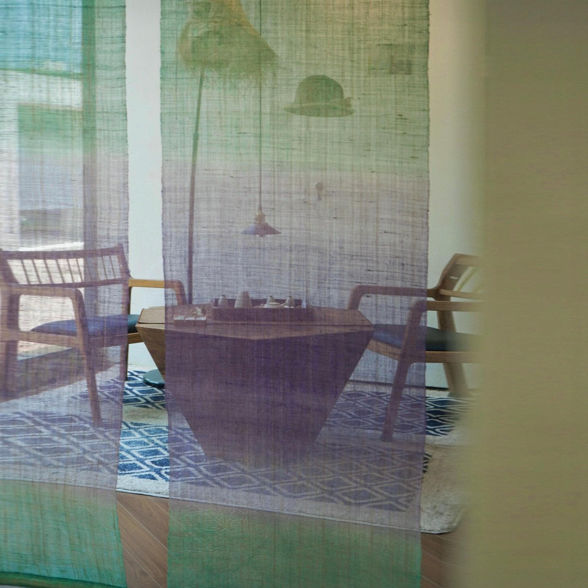 Ramie ombre textile 'Violet Mist' — hand-dyed gradient plant-dyed ramie panel.