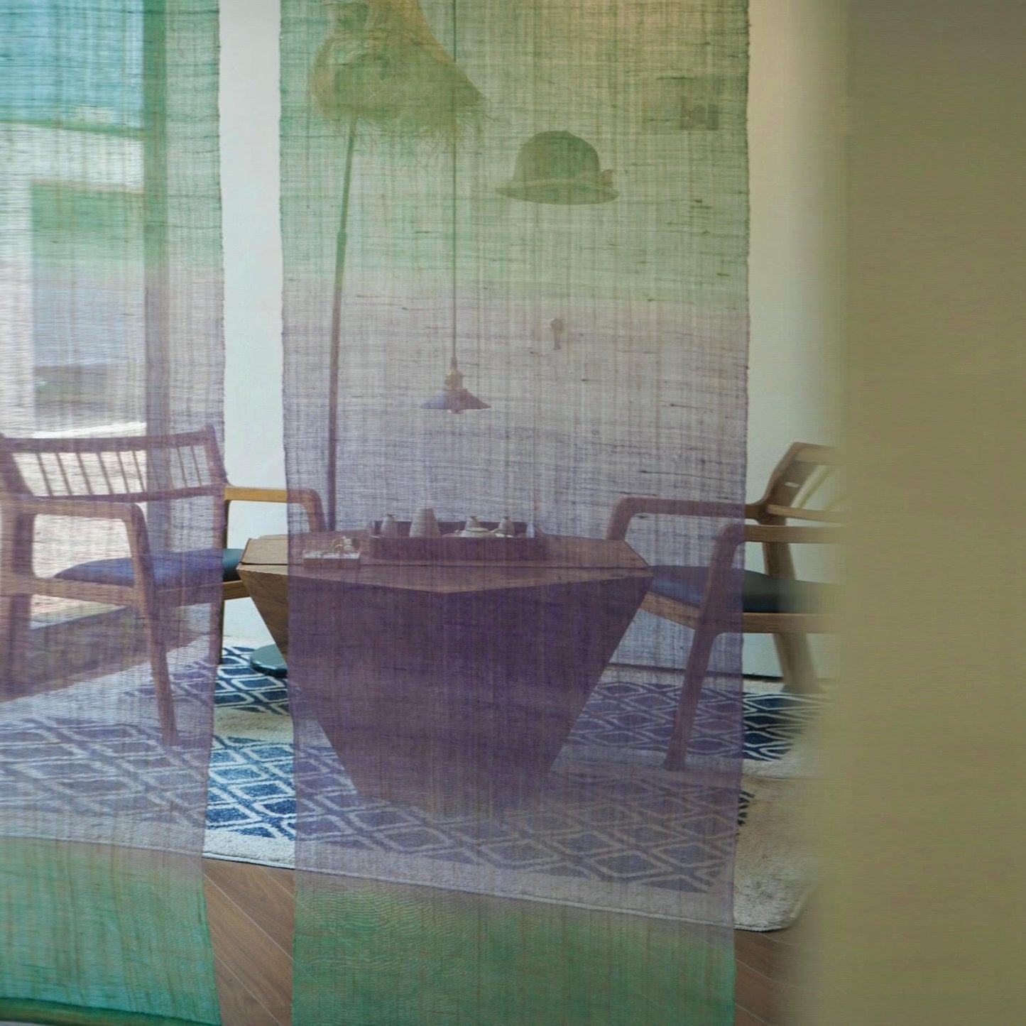 Ramie ombre textile 'Violet Mist' — hand-dyed gradient plant-dyed ramie panel.