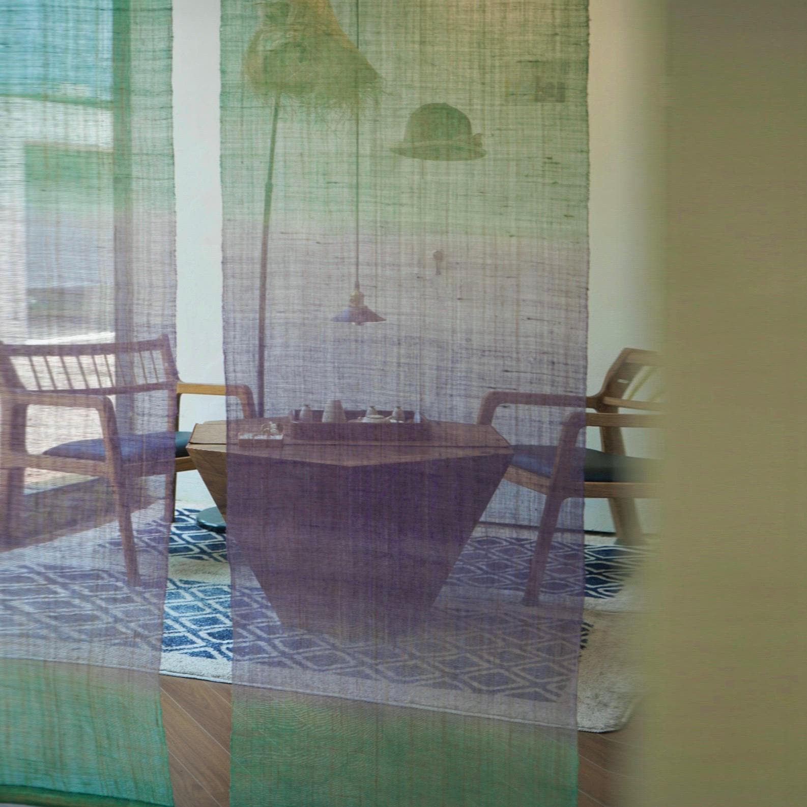 Ramie ombre textile 'Violet Mist' — hand-dyed gradient plant-dyed ramie panel.