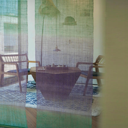Ramie ombre textile 'Violet Mist' — hand-dyed gradient plant-dyed ramie panel.