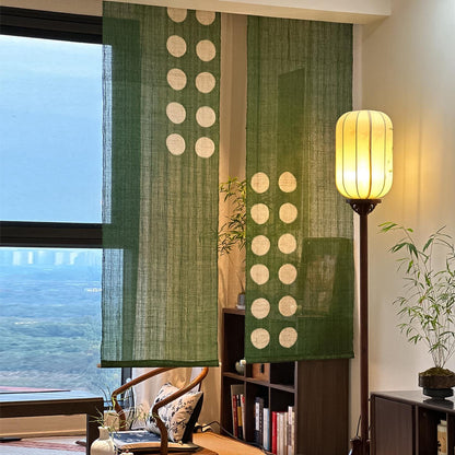 Ramie cloth panel 'Green Dots' — handmade plant-dyed ramie for room divider or curtain.