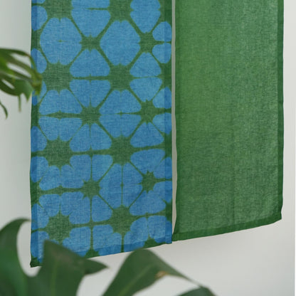 styled room scene with Motif Linen Noren — Plaid used as a window or doorway curtain