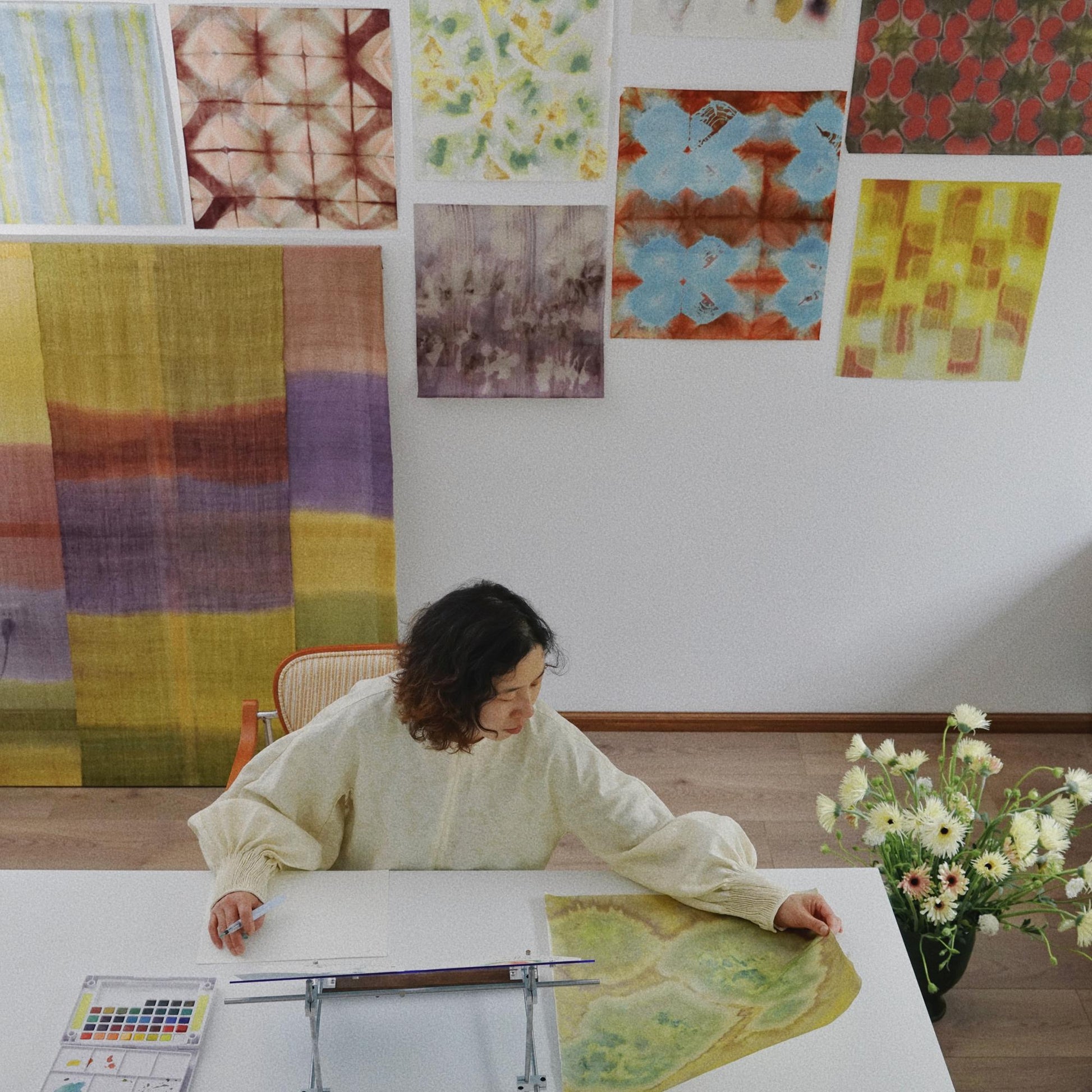 Pattern Drapery — Golden Ochre dressing tall windows in a styled living room