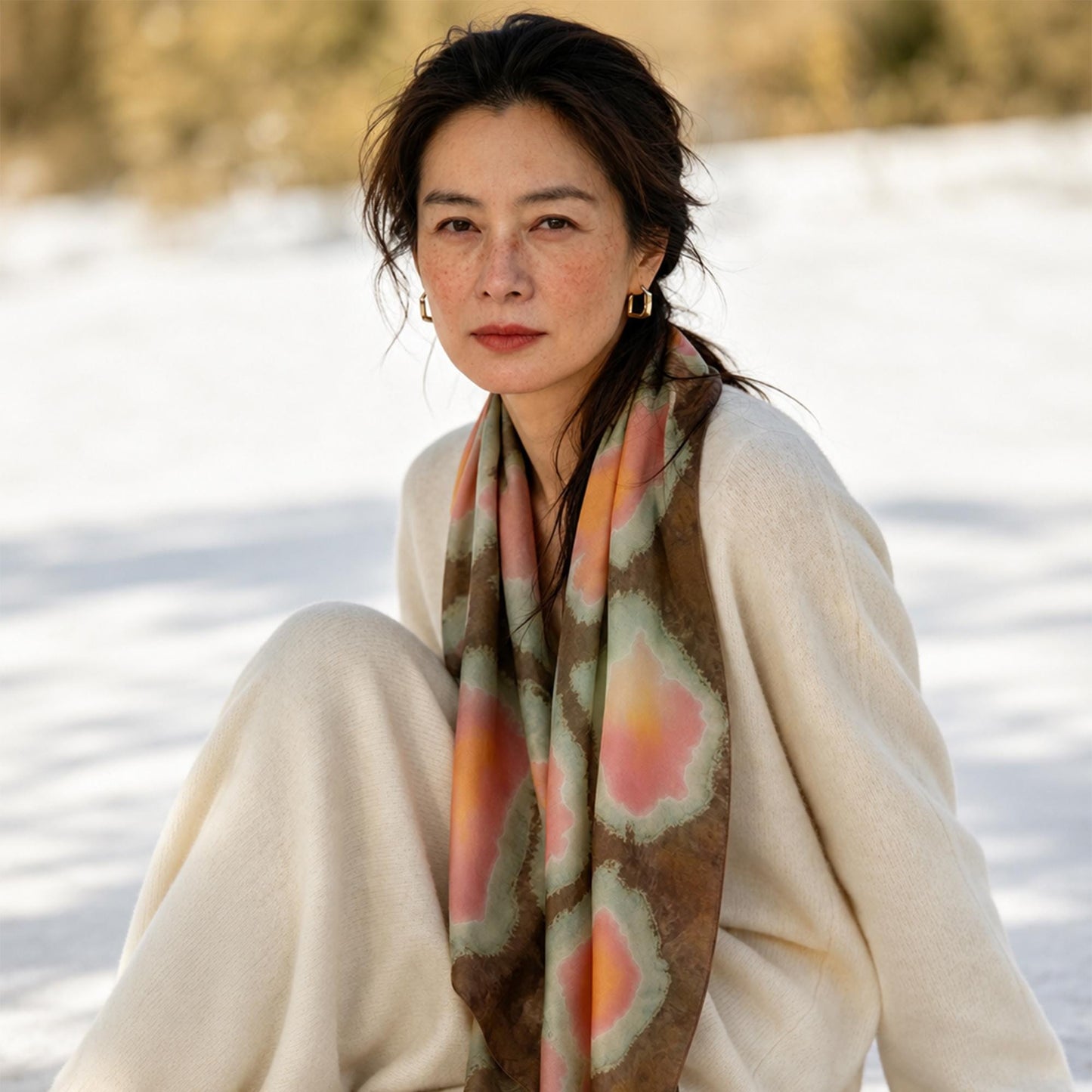 fabric detail of Scarf — Clay Green showing hand-dyed texture and drape