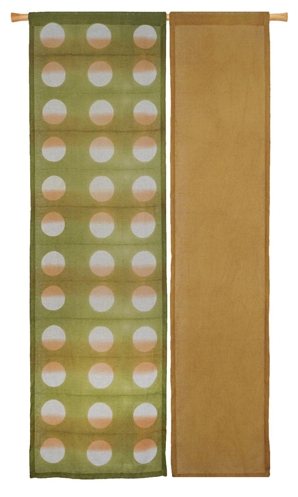 styled room scene with Polka Dot Linen Noren — Golden / Green used as a window or doorway curtain