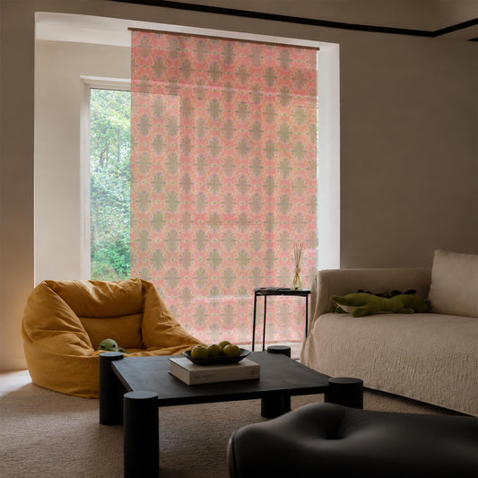Organza — Blush Pink hung as a sheer room partition in a modern living space
