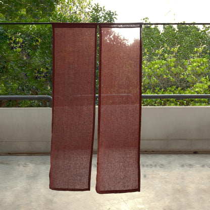 detail view of Soft Tone Noren — Dusty Rose showing plant-dyed linen texture and pattern