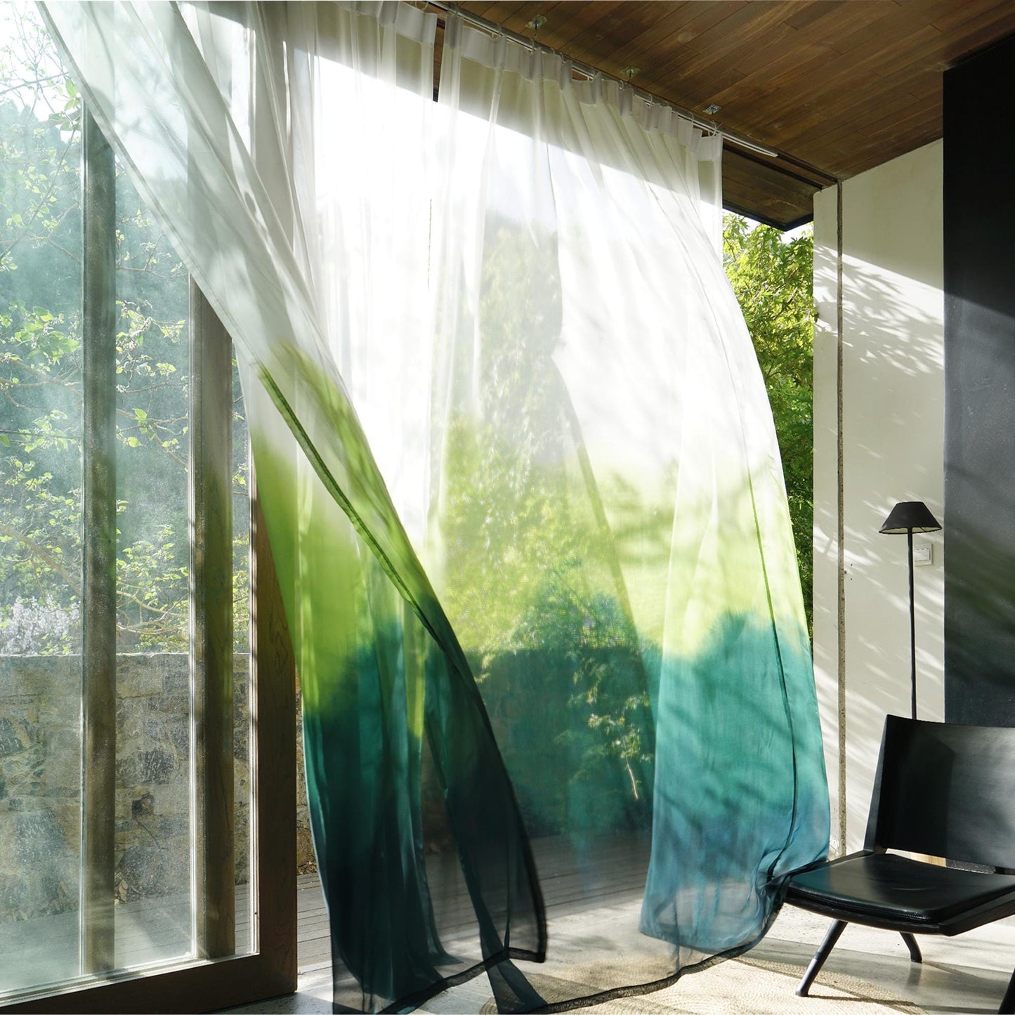 Sheer Curtain — White Green shown in a bedroom or living room setting