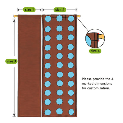 alternate angle of Polka Dot Linen Noren — Brick / Red hanging as a two-panel doorway curtain