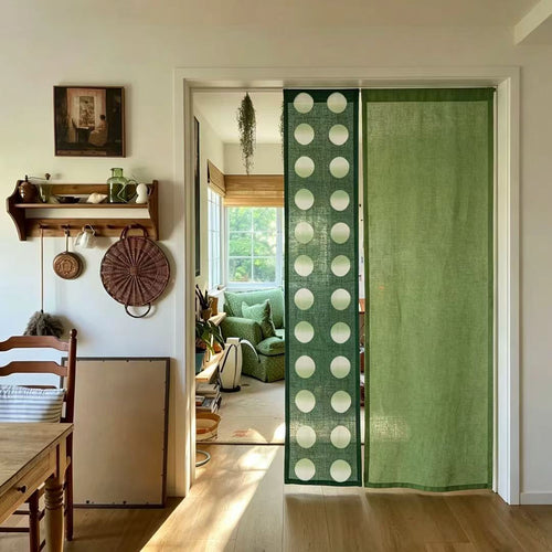 Hand Dyed Linen Noren Curtain — Sage / Green