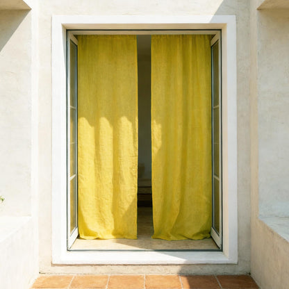 detail view of Linen Panel — Citron Yellow showing plant-dyed fabric texture and pattern