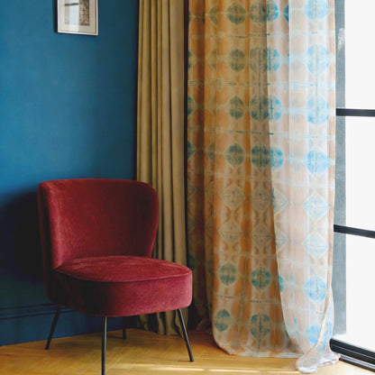 lifestyle scene with Pattern Drapery — Soft Beige creating a soft, airy room partition