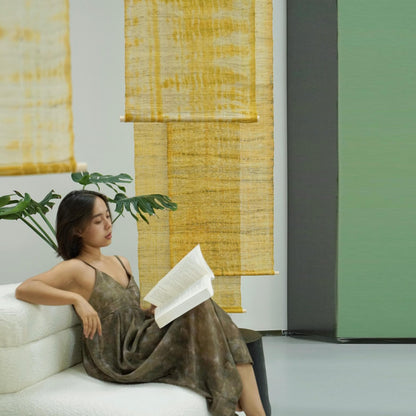 room scene featuring Ramie Ombre — Golden Yellow hung by a window or doorway