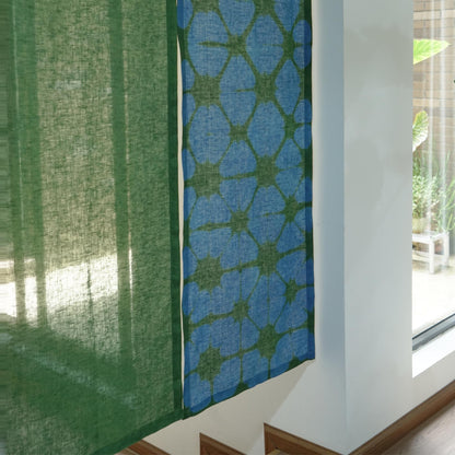 detail view of Motif Linen Noren — Plaid showing plant-dyed linen texture and pattern