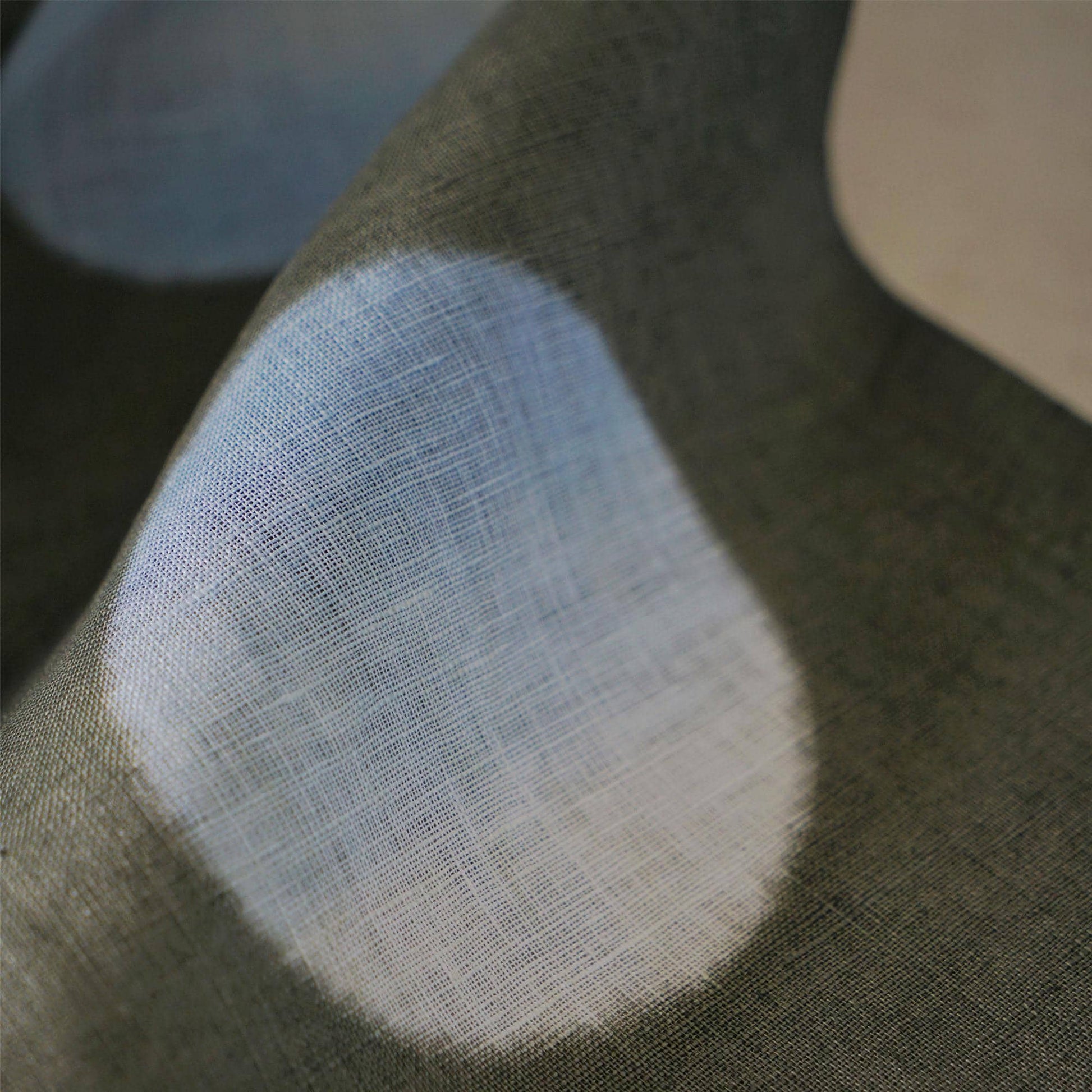 styled room scene with Polka Dot Linen Noren — Grey / Blue used as a window or doorway curtain