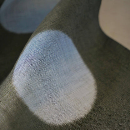 styled room scene with Polka Dot Linen Noren — Grey / Blue used as a window or doorway curtain