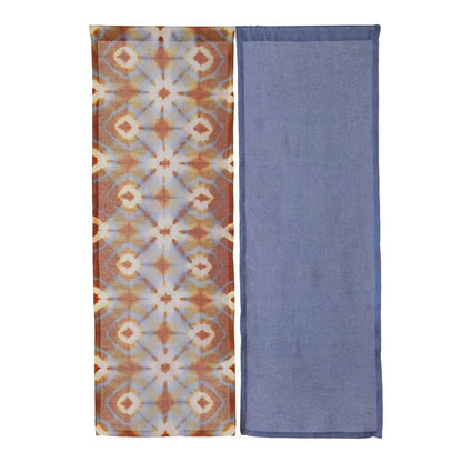 close-up of Motif Linen Noren — Blue Bloom showing the natural resist-dye motif on linen