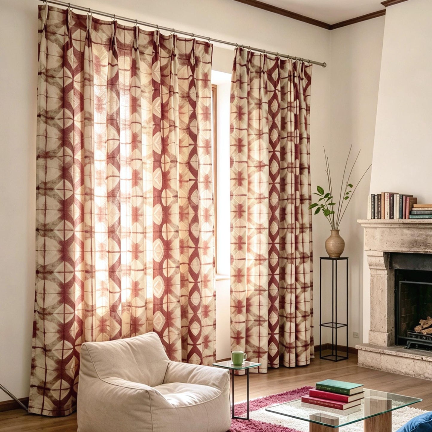 Linen drapes 'Dusty Rose' — handmade plant-dyed semi-sheer botanical window curtain.