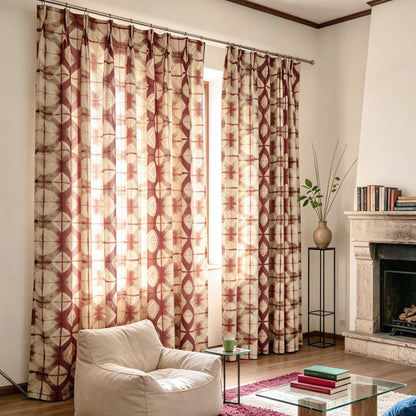 Linen drapes 'Dusty Rose' — handmade plant-dyed semi-sheer botanical window curtain.
