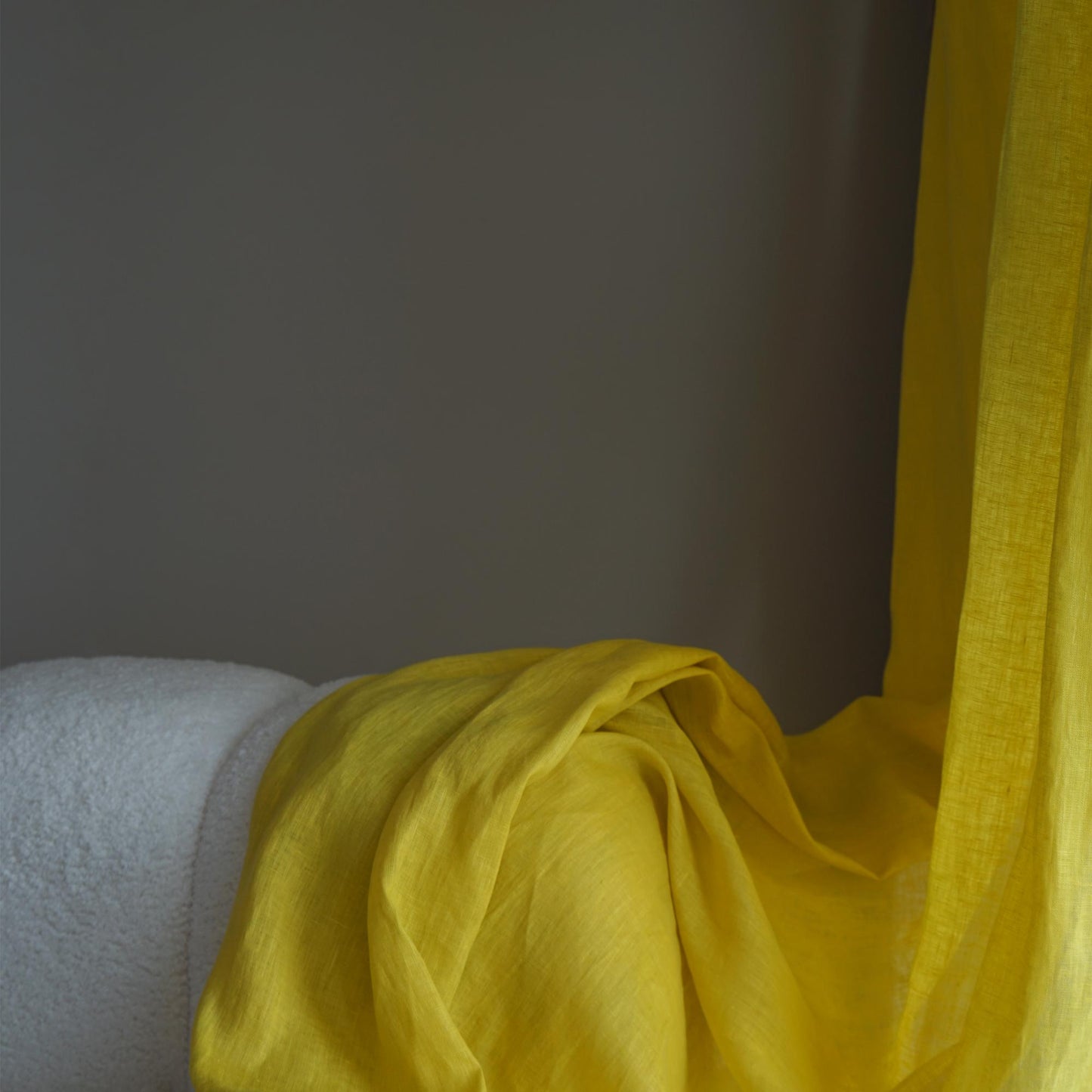 close-up of Linen Panel — Citron Yellow showing the natural weave and gradient dye