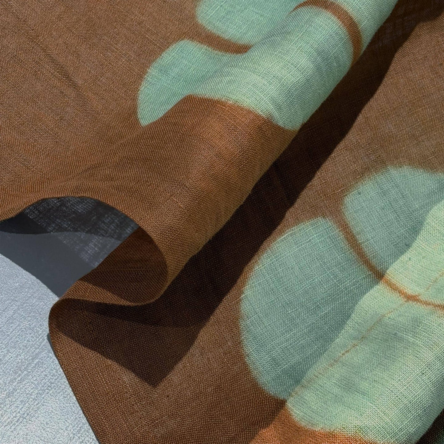 detail view of Motif Linen Noren — Amber Grid showing plant-dyed linen texture and pattern