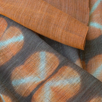 detail view of Ramie Cloth — Earth Grid showing natural ramie weave and resist-dye pattern