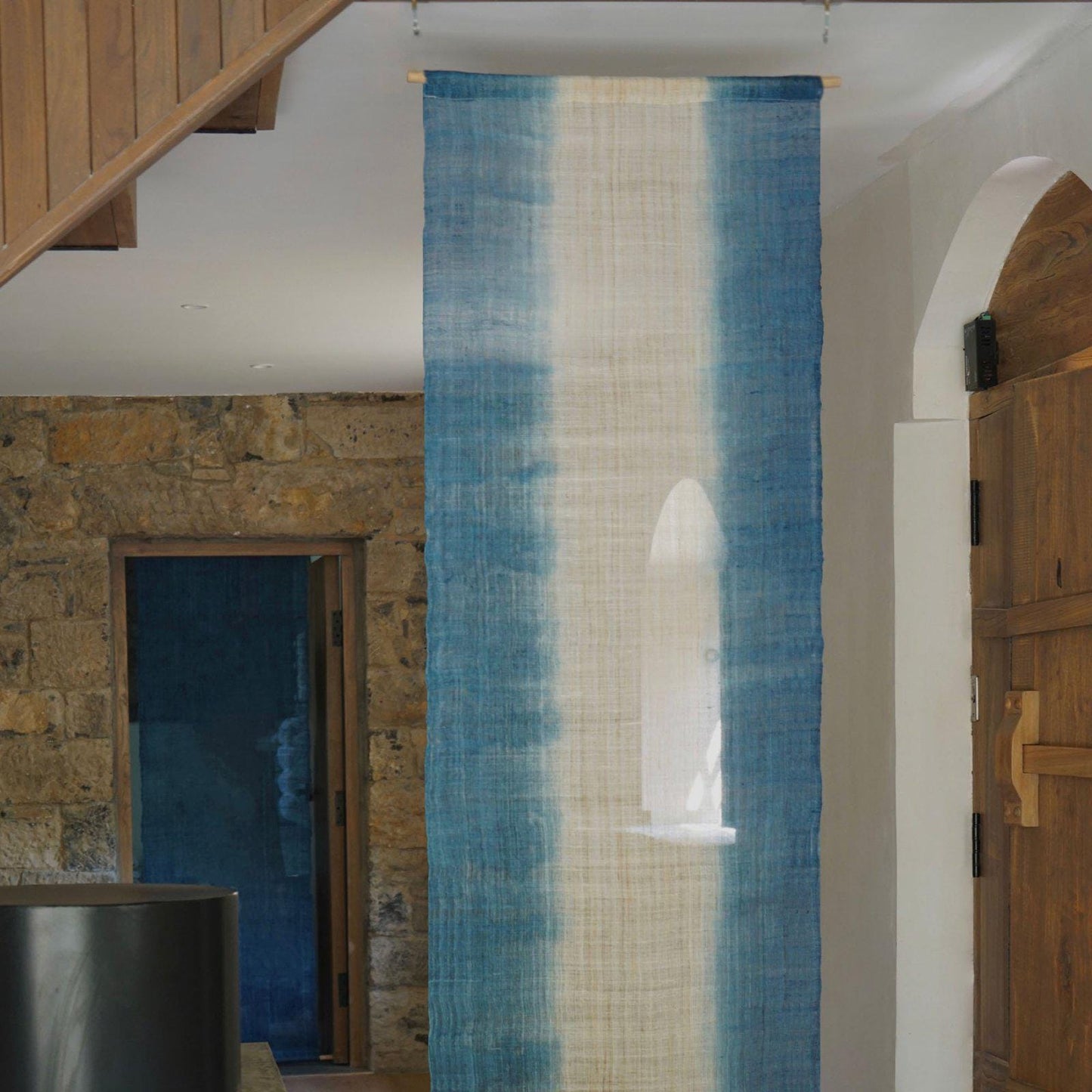 close-up of Ramie Ombre — Deep Blue showing natural dye and weave