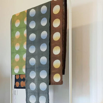 styled room scene with Polka Dot Linen Noren — Grey / Blue used as a window or doorway curtain