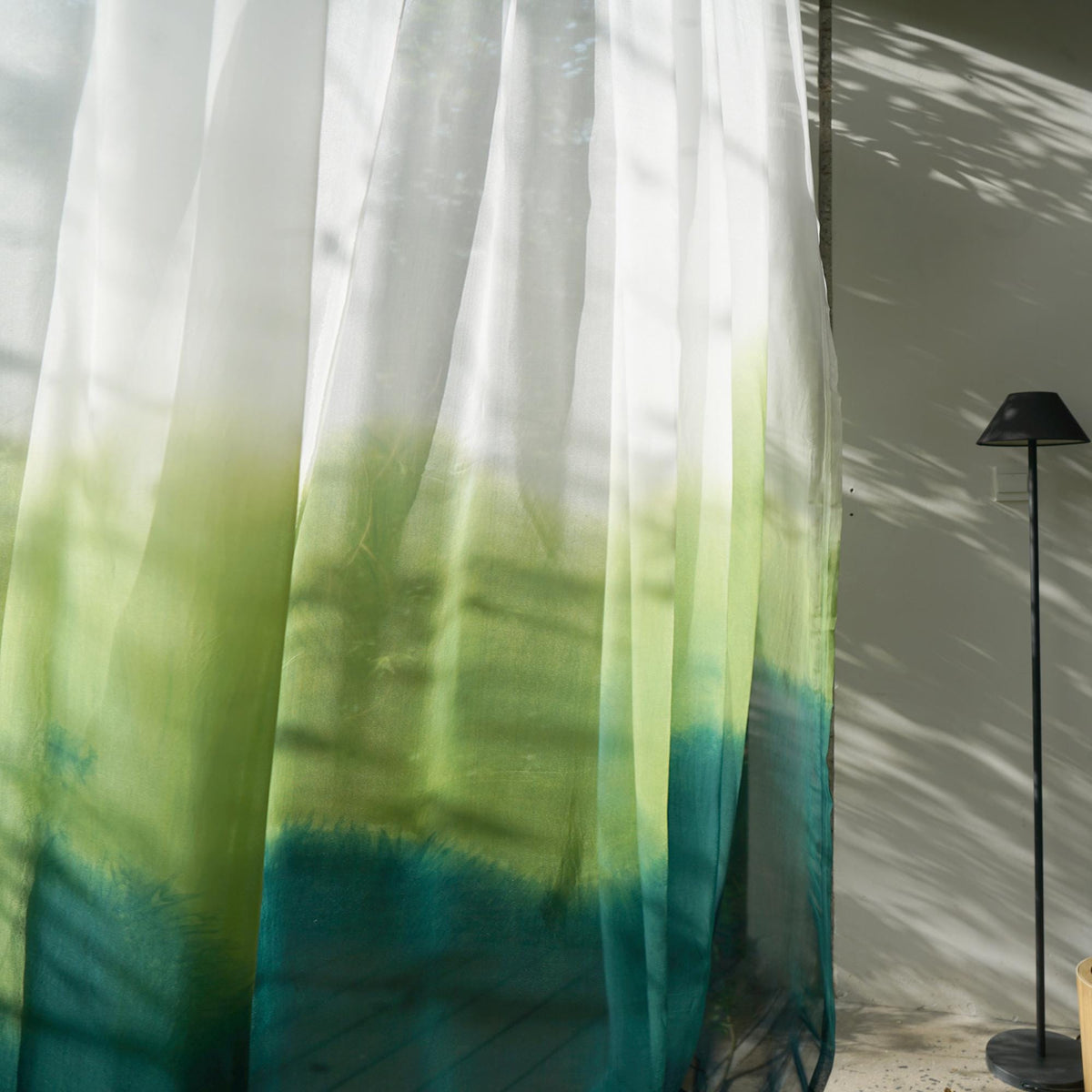 detail view of Sheer Curtain — White Green showing natural ramie texture and color