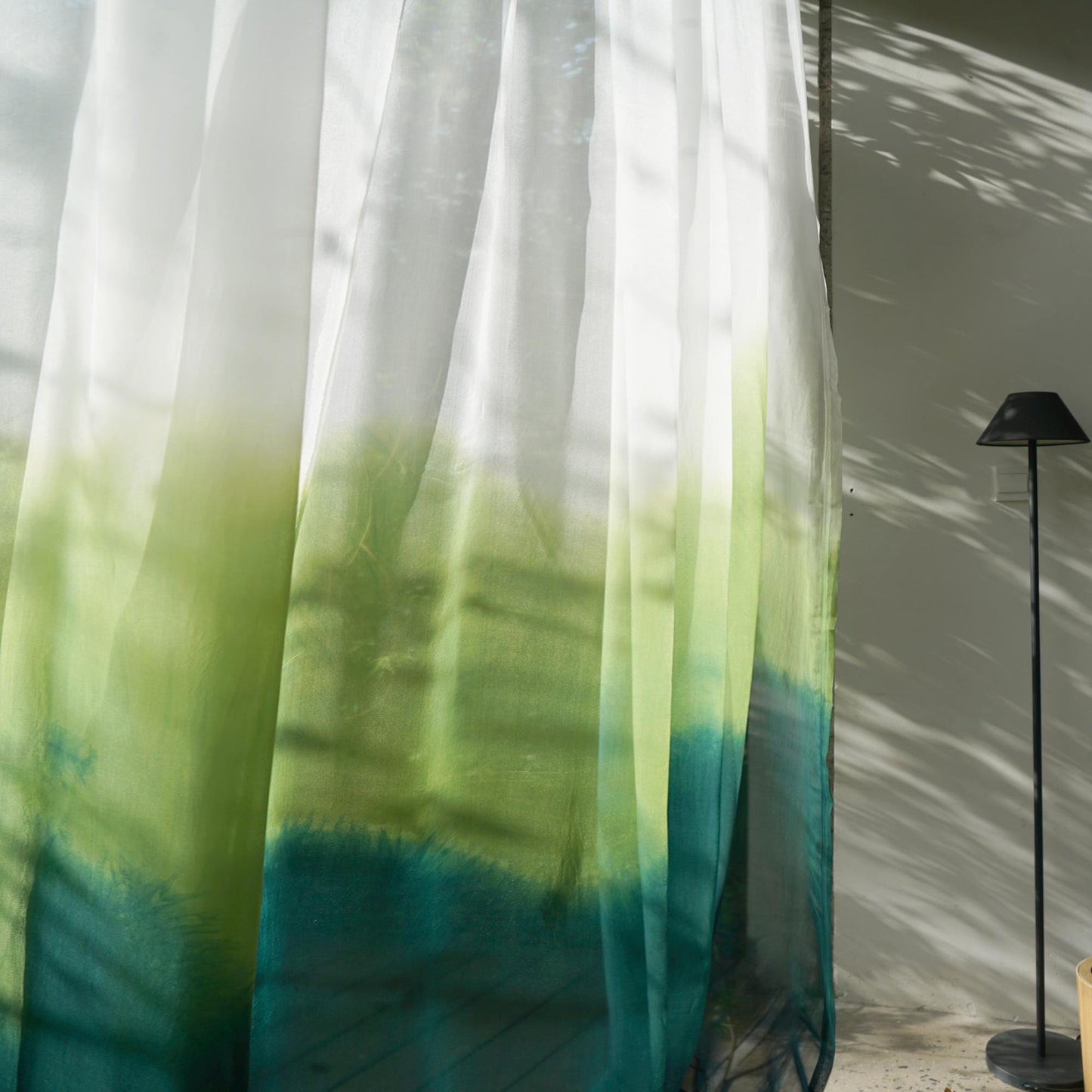 detail view of Sheer Curtain — White Green showing natural ramie texture and color