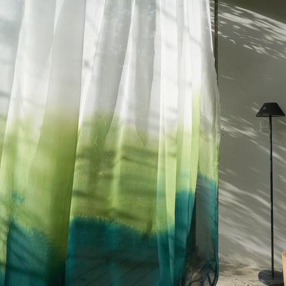 detail view of Sheer Curtain — White Green showing natural ramie texture and color