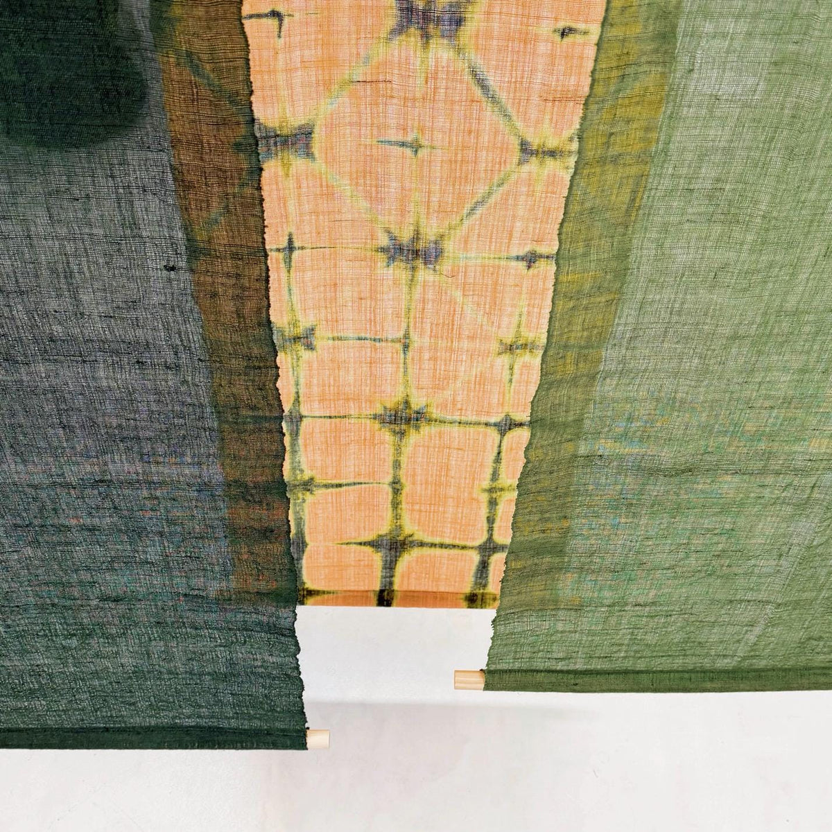 detail view of Ramie Cloth — Teal Beige showing natural ramie weave and resist-dye pattern