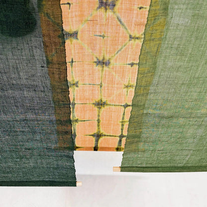 detail view of Ramie Cloth — Teal Beige showing natural ramie weave and resist-dye pattern