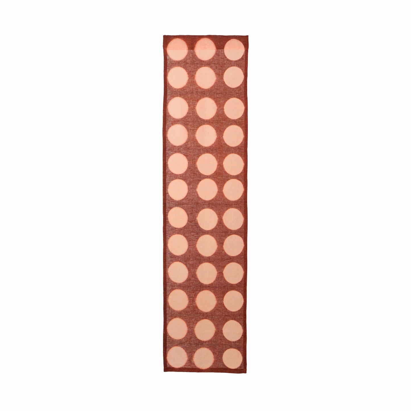 Hand dyed linen noren curtain in pink and red, lifestyle view in a home interior