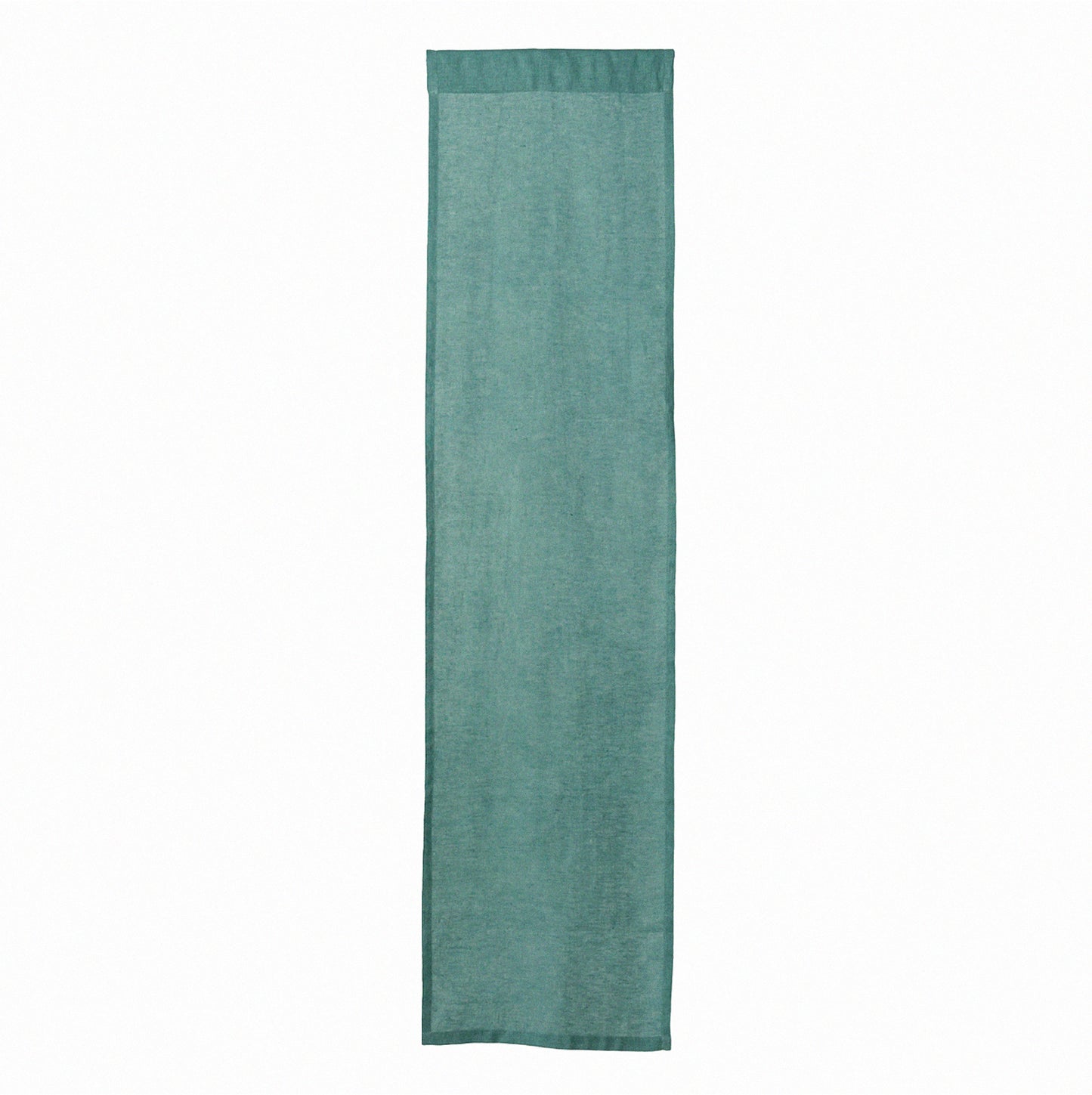 Hand dyed linen noren curtain in blue and green, lifestyle view in a home interior