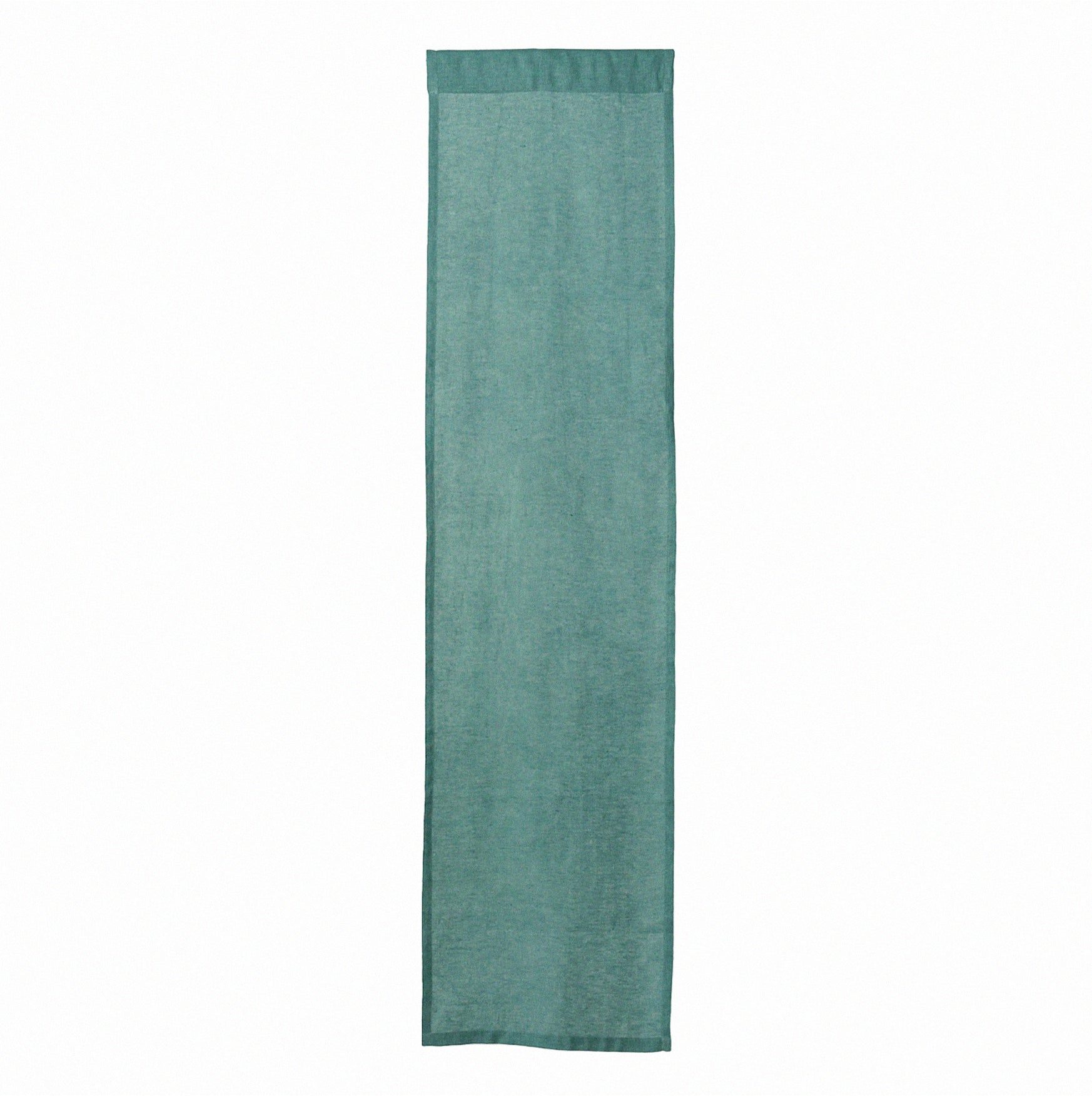 Hand dyed linen noren curtain in blue and green, lifestyle view in a home interior